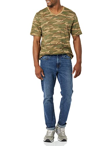 AMAZON ESSENTIALS 100% COTTON T SHIRTS FOR MEN, REGULAR-FIT SHORT-SLEEVE V-NECK, PACK OF 2, AVAILABLE IN BIG & TALL, BLACK/CAMO PRINT, MEDIUM