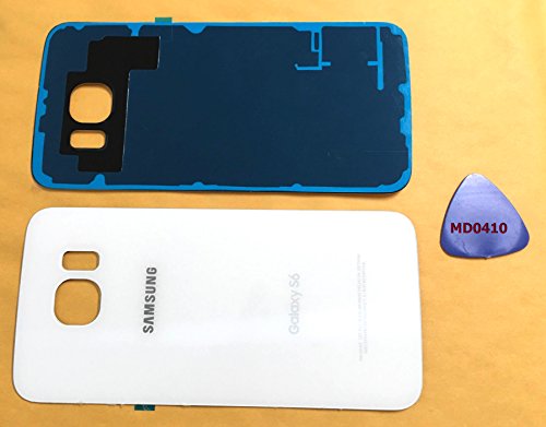 (md0410) Galaxy S6 OEM White Pearl Rear Back Glass Lens Battery Door Housing Cover + Adhesive Replacement For G920 G920A G920P G920T G920F G920V with opening tool