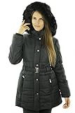 Sportoli Women's Longer Length Belted Winter Puffer Coat with Plush Lined Hood