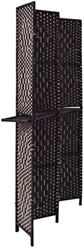 Folding 4 Panel Room Divider Removable Display Shelves Woven Paper Screen Black