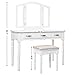 SONGMICS Vanity Set, 3 Large Drawers, Tri Folding Mirror, Make-up Dressing Table with Cushioned Stool, Easy Assembly, Gift for Mom White