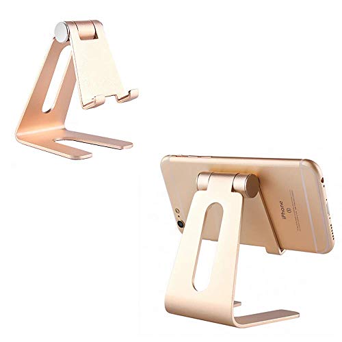 Adjustable Cell Phone Stand, Thickness Aluminum Multi-Angle Mobile Phone Holder,Cradle, Dock, Stand for iPhone 6 7 8X Plus 6s 7s ipad, All Android Smartphone, Universal Phone Stand (Gold)