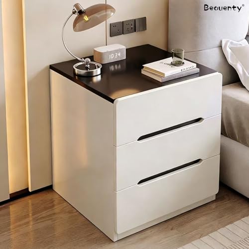 Beauenty Modern Nightstand, Bedside Table with 3 Drawers, Storage Side Tables, Space Saving End Table Cabinet for Bedroom, Office, Hotel, 40x40x56cm (3 Drawers-Black & White)