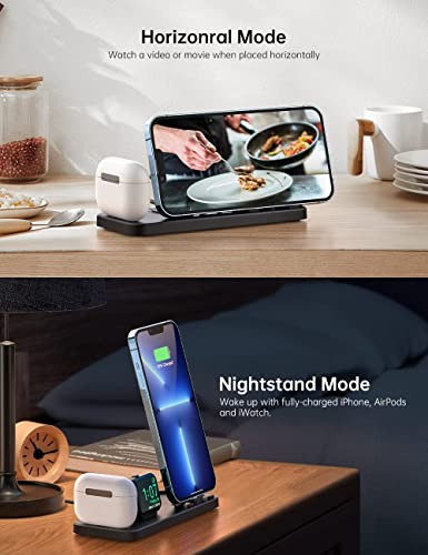 Flanmy Foldable and Portable 3 in 1 Charging Station for Apple Watch iPhone AirPods with 12W Adapter-Black