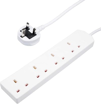 Invero 4 Way Gang Power Extension Lead Cable 3M Metre White 13A UK Plug Approved