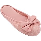 HomeTop Women's Cozy Cashmere Cotton Closed Toe House Slippers with Cute Bow Accent (Medium / 7-8 B(M) US, Pink)