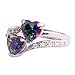 Emsione Vintage 925 Sterling Silver Plated CZ Double Heart Created Sapphire & Topaz Love Wedding Promise Ring