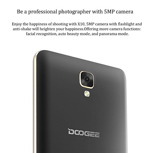 Móviles y Smartphones Libres, DOOGEE X10 Teléfono Móvil Libre y sin Bloqueo de SIM Baratos - 5 Pulgadas con Pantalla HD - Procesador QuadCore MT6570 - 8GB ROM - 2.0MP + Cámara de 5.0MPX - Dual SIM 3G, Bateria con 3360mAh, Bluetooth 4.0 - Negro