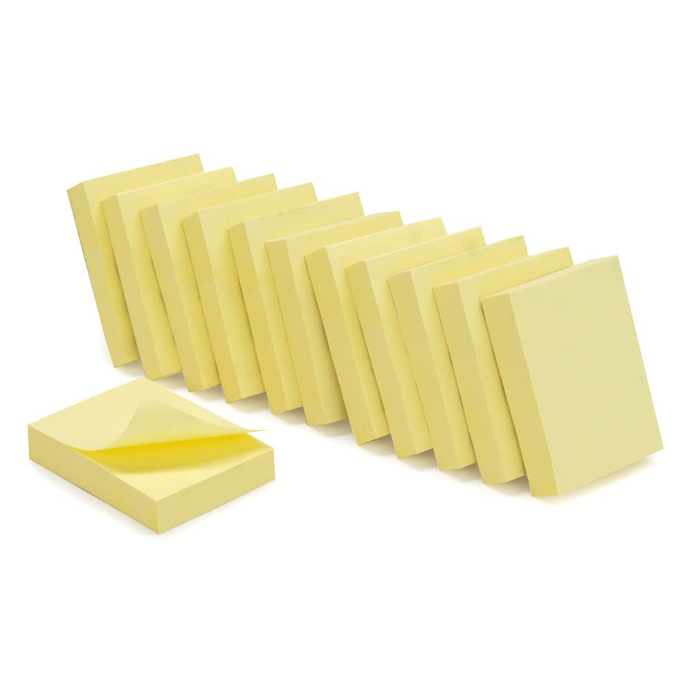 WAYTEX 931640 1200 Sticky Notes Repositionable Pastel Yellow 12 Pads of 100 Sheets 3.8 x 5 cm Vertical Direction