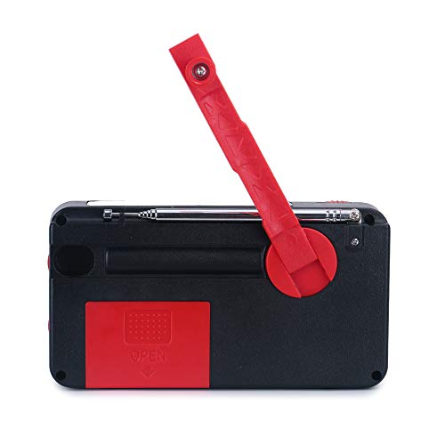 Portable Emergency Solar Weather Radio Hand Crank Self Powered Earthquake AM/FM/NOAA Radios, LED Flashlight, SOS Alarm, Reading Lamp and 1000mAh Power Bank for Emergency Indoor Outdoor (Red & Black)