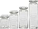 Set of 4 Glass Canister Jars with Air Tight Lids for Kitchen or Bathroom, Food, Cookie, Cracker, Storage Containers, Square, Clear 28, 44, 57, and 80 Oz