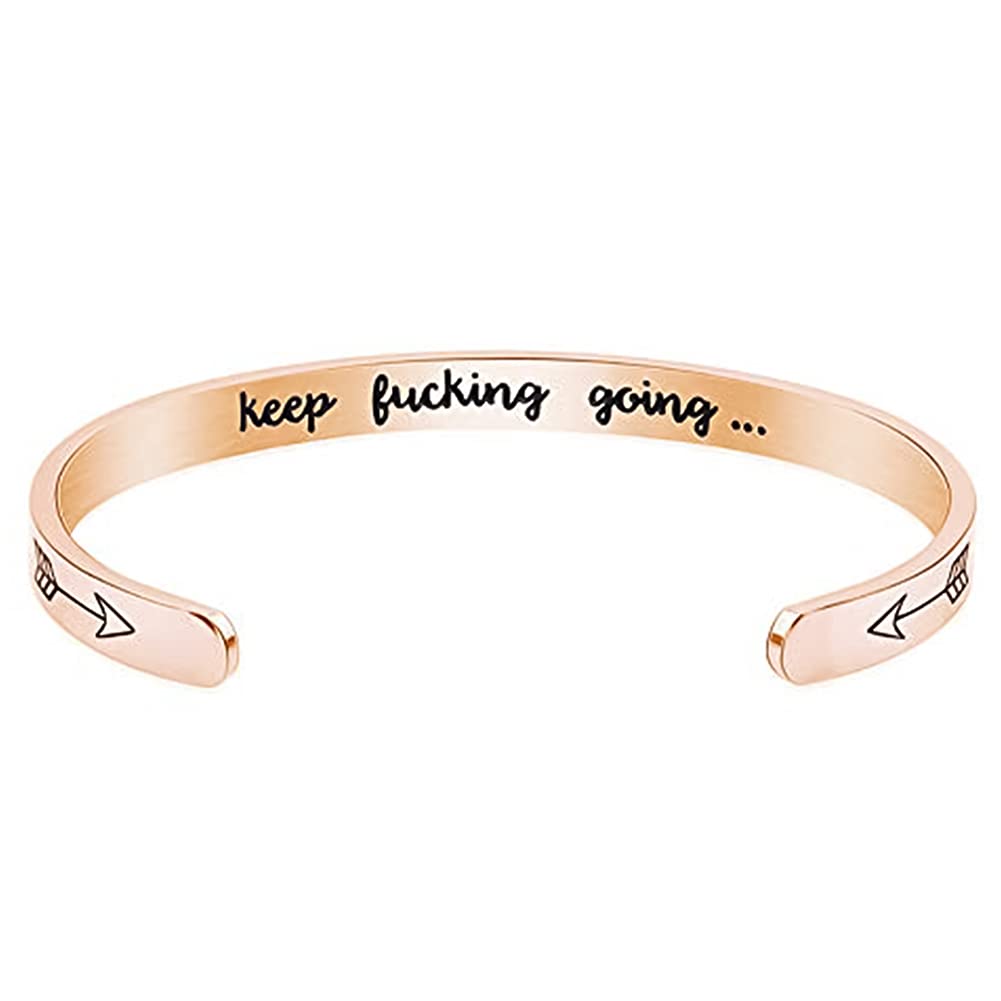 NewChiChi Inspirational Cuff Bracelets, Stainless Adjustable Steel High Polished Band Engraved Keep Fucking Going. for Women Men Girls Boys