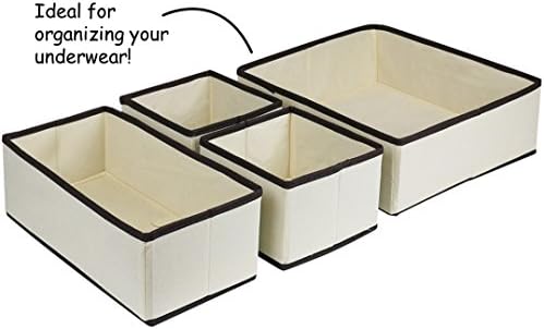 4 Peice Fabric Organizer - Foldable Storage Orgnizer, The Perfect Set To Organize Your Drawer - Works Great for Underwear (Classic Beige)