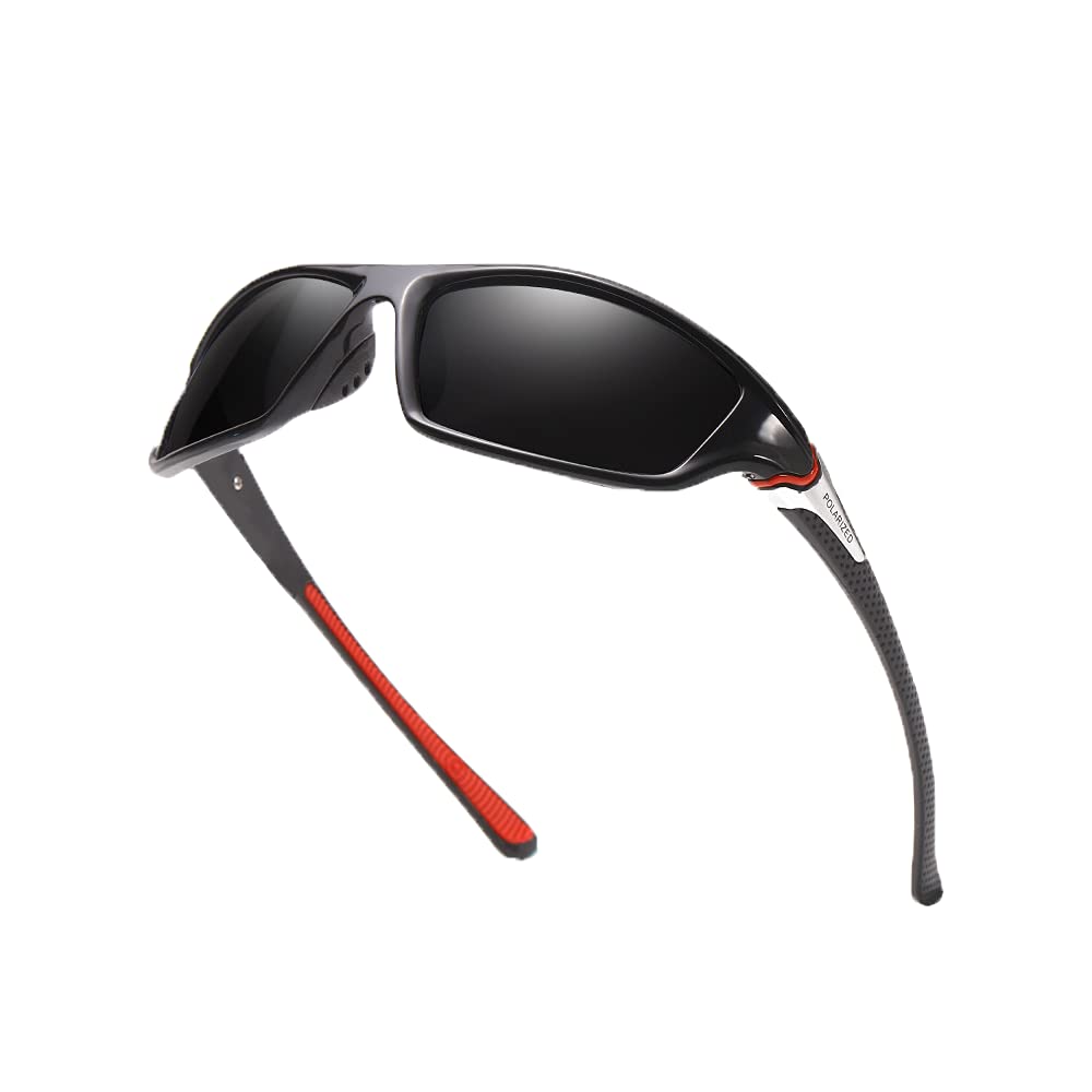 Grainas Polarized Sports Sunglasses for Men Women Cycling Sunglasses Fishing Driving Hiking Unbreakable Frame (black red)