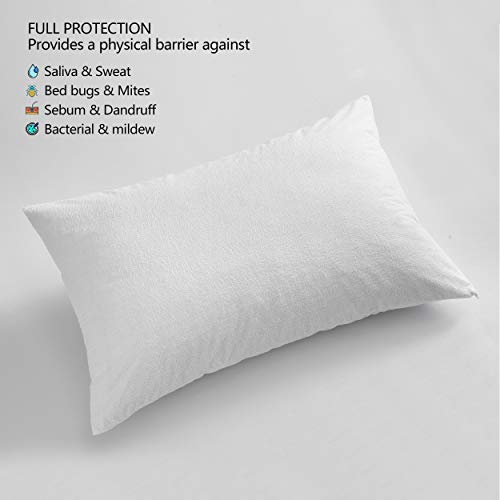 Bedecor Set of 2 Waterproof Cotton Pillowcases, Breathable, Anti-Mite, Pillow Cover with Zip, White (40 x 80 cm)