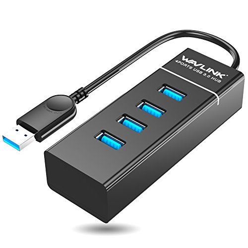 Wavlink 4-Port USB 3.0 Hub, High Speed Data Transfer Rate 5Gbps, Vertical Port Bus-Powered Hub 18cm Tail Cable for Windows Mac