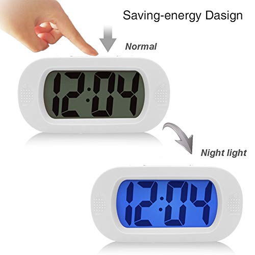 OCEST Smart Digital Alarm Clock with 5.5 inches Large LED Display Backlight Snooze Silicone Cover, Easy Setting Battery Operated Kids Clock, Desk Clock for Bedrooms Bedside Shelf White