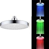 Shower Head,AnGeer LED Temperture Control Shower Head Steel Chrome Finished Wall Mount 8 inch Rainfall Round Showerhead