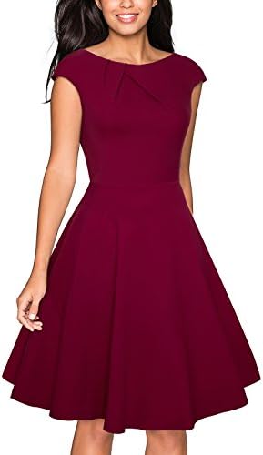 VELJIE Women's Vintage Scoop Neck Casual Party Flare Dress