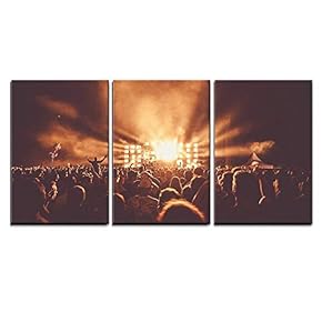 3 Piece Canvas Wall Art - Crowd at Concert - Modern Home Art Stretched and Framed Ready to Hang - 16"x24"x3 Panels