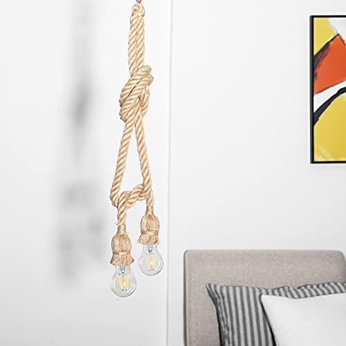 Vintage Hemp Pendant Lamp, 2 m 2 Heads E27, Retro Ceiling Light 85 265V