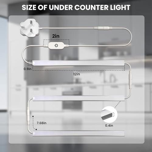 Bonlux Under Cabinet Kitchen Lights with Remote, Dimmable LED Under Cabinet Strip Light Neutral White 4000K, Linkable Under Counter Lights for Plug in Under Kitchen Cupboard Cabinet Lighting(3x12IN)