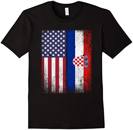 Mens American Croatian Flag T-shirt Croatia Pride Hrvatska Tee 2XL Black