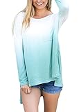 HOTAPEI Women Plus Size Casual Tie-Dye Ombre Tunic Long Sleeve Loose T-Shirt Blouse Tops Green XXL