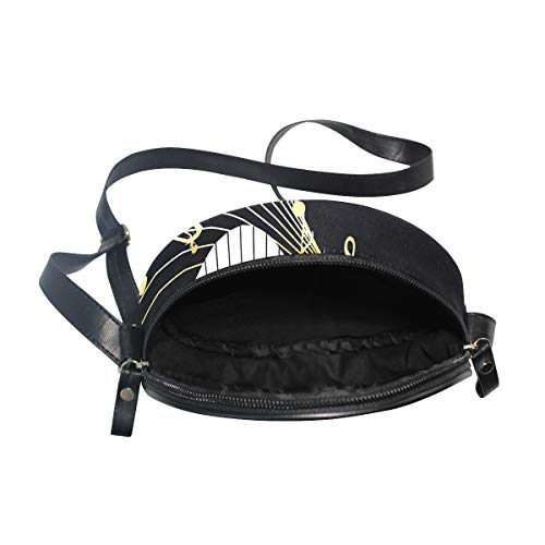 WellLee Musical Notes Piano Keyboard Round Crossbody Bag Purse Messenger Bag