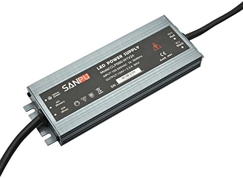 IP67 Waterproof Power Supply 24V 60W 2.5A Constant Voltage AC-DC 24 Volt Lighting Transformer LED Driver 24VDC Slim Aluminum Shell (SANPU CLPS60-W1V24)