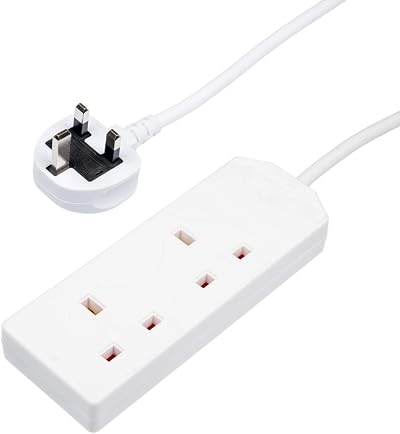 Invero 2 Gang Double Socket Extension Lead 10M Cable 13A White BS1363/A UK Plug