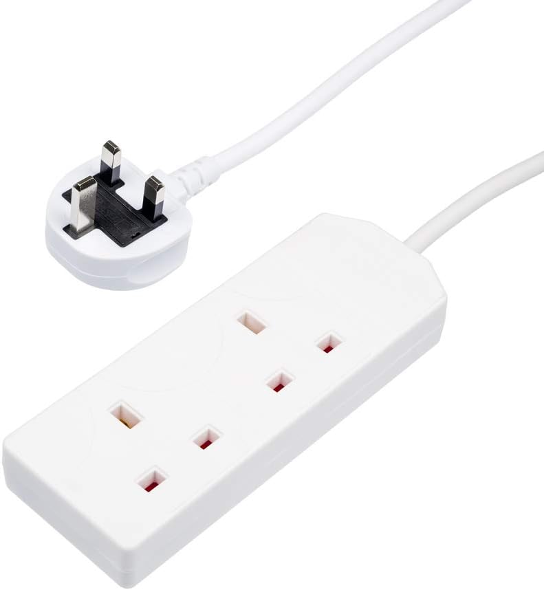 Invero 2 Gang Double Socket Extension Lead 10M Cable 13A White BS1363/A UK Plug