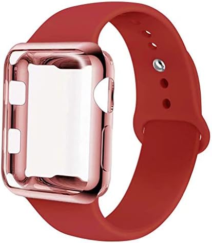 INZAKI Compatible with Apple Watch Strap with Case 38mm 40mm 42mm 44mm, Silicone Replacement Band with Screen Protector Cover for Wristband for iWatch Series 4/3 / 2/1, Nike+, Sport, Edition,S/M,M/L