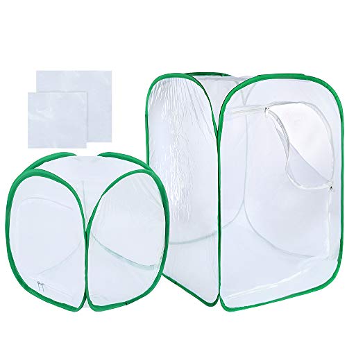 Pllieay 2 Pieces 2 Sizes Collapsible Light-transmitting Insect and Butterfly Habitat Cage with Clear PVC Film, Terrarium Pop-up White Butterfly Net for Kids Raising Insects Outdoor Activities