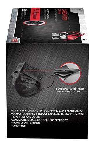 Venom Steel Carbon Filter Dust Mask, Black Face Mask Protects From Dirt, Dust & Pollen, Individually Wrapped, 50 Count