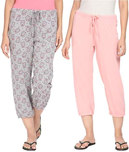 Women Capri Pyjama (Pack of 2) Women's Nightwear Cotton Printed Pyjama/Lower Combo (Set of 2)