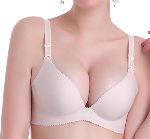 Wofupowga Womens Sleek Smooth Cleavage No Underwire Comfy Push up Bras Beige 34C