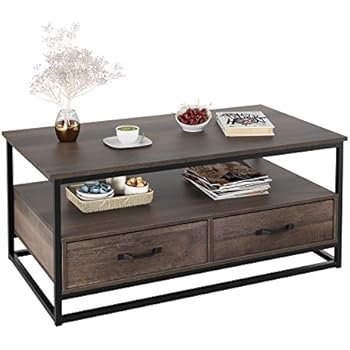 Rolanstar Rustic Coffee Table With Corner Protectors Storage Organizer Shelves And Retro Metal Frame For Living Room Cf001 C Tables Evertribehq Home Kitchen