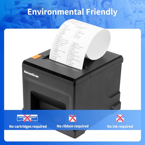 NetumScan 80mm 300mm/s POS Thermal Receipt Printer Thermal Receipt Printer with Automatic Cash Drawer, USB Ethernet Interface, Support Windows/Mac/Linux, Printer from