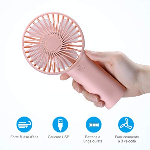 isYoung Mini Ventilatore Portatile-Ventilatore Portatile USB con Ventole Ricaricabili da 4000 mAh con 3 velocità di 8-18 Ore di Lavoro per i Viaggi in Ufficio a Casa All\'aperto-Rosa