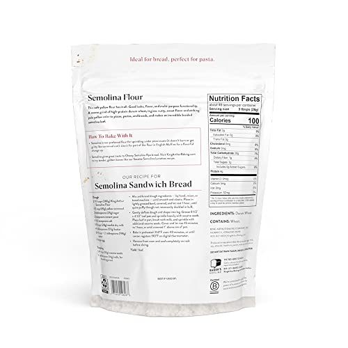 KING ARTHUR PREMIUM SEMOLINA FLOUR: COARSE GROUND, HIGH PROTEIN DURUM WHEAT FOR PERFECT PASTA, PIZZA, AND BREAD MAKING – KOSHER, 3 LBS RESEALABLE BAG, USA-GROWN WHEAT, VERSATILE BAKING INGREDIENT
