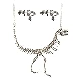 Jane Stone Silver Color Dinosaur Necklace Antique Silver Color Earrings Short Statement Jewelry Set