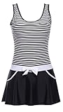 MiYang Women's One Piece Stripes Skirted Slim Swimsuit Bathing Swimwear, XS