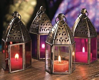 NEW MOROCCAN MINI IRON & GLASS LANTERN (TEA LIGHT HOLDER) NON PATTERNED (Clear) by Giverny Gifts