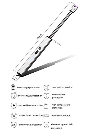 Lighters, Upgraded Candle Lighter USB Electric Plasma Lighters Long Rechargeable Flexible Flamless Windproof for Candles, Camping, Stove, Fireworks, Charcoal Grill, BBQ,etc (Gray)