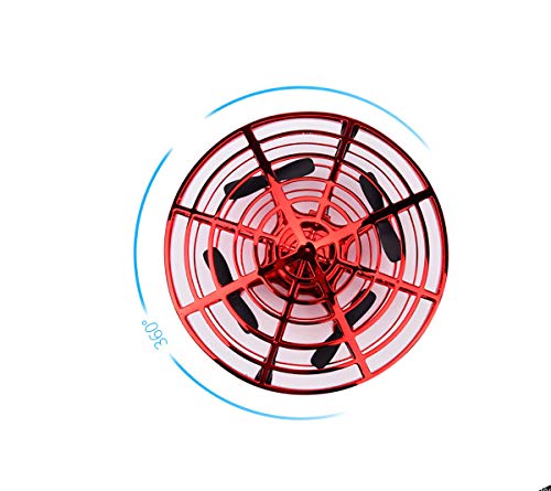 Pevor Mini Induction Aircraft UFO Flying Ball Toy Gravity Defying RC Quadcopter Interactive Infrared Helicopter with Flashing Lights 360° Rotating Free Hover Automatic Sens (Red)