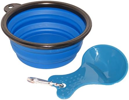Pet Feeding Travel Bundle - Set includes Collapsible bowl, Small Food Scoop, and Carabiner! (Blue)