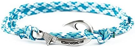 Chasing Fin Fish Hook Pendant Bracelet - Cool 30-Inch Military-Grade 550 Paracord Bracelet & Anklet - Adjustable Size, 100% Nylon Nautical & Fishing Accessory - J-Hook Pendant, Pewter - Tidal Wave