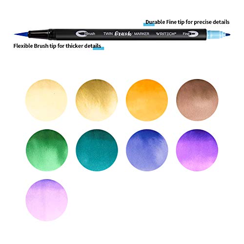Writech Dual Tip Brush Pens Markers Fine and Brush Tips Assorted 10