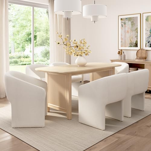 Bush Home 71-inch Dining Table with 6 Barrel Dining Chairs, Camille Collection,…